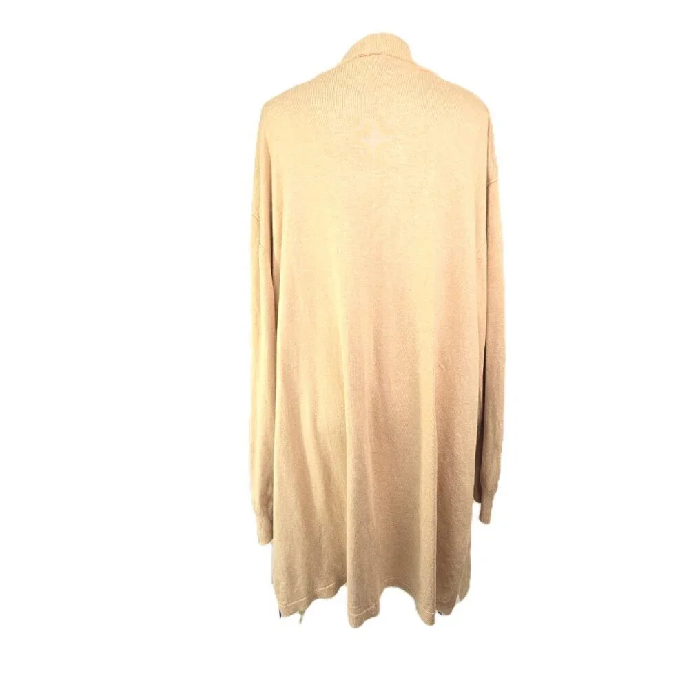 Worthington XLT  Long Sleeve Ribbed Knit Open Front Cardigan in Camel Tan Brown